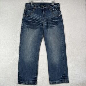VTG Southpole Jeans Mens 36x30 Blue Baggy Distressed Denim Y2K Missing Button